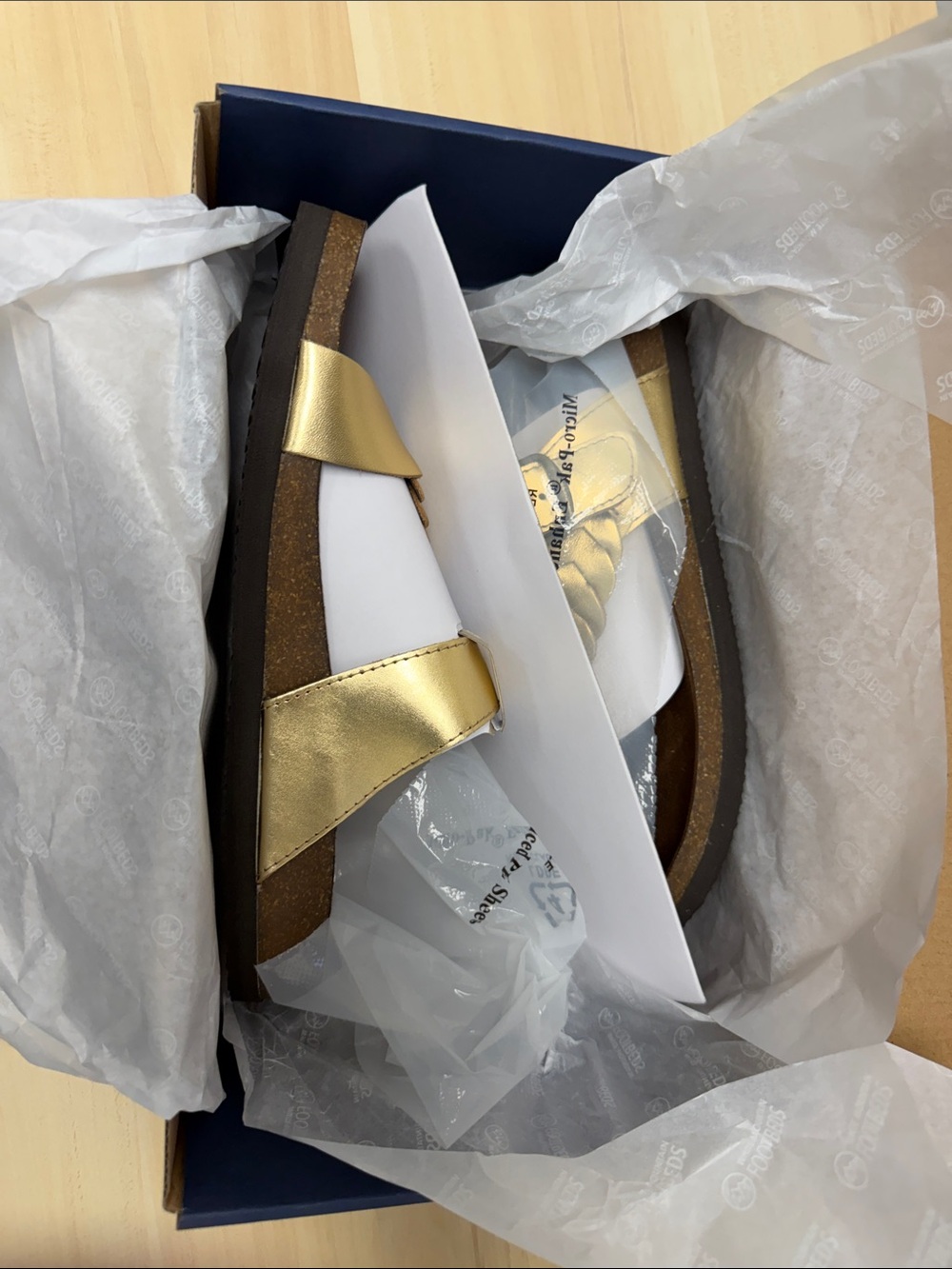 White Mountain Metallic Gold Slide Sandals happier antique gold leather